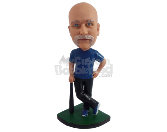 Huge baseball fan wearing a t-shirt and holding a baseball bat Personalized Bobblehead Huge baseball fan wearing a t-shirt and holding a baseball bat Personalized Bobblehead